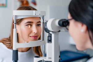Woman taking an Eye exam